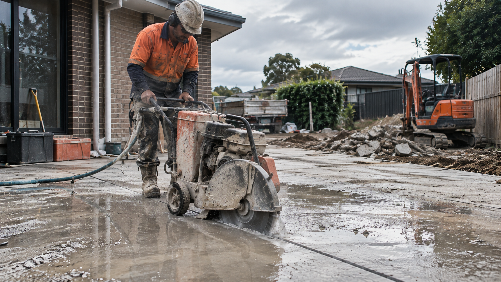 Concrete cutting in progress on site