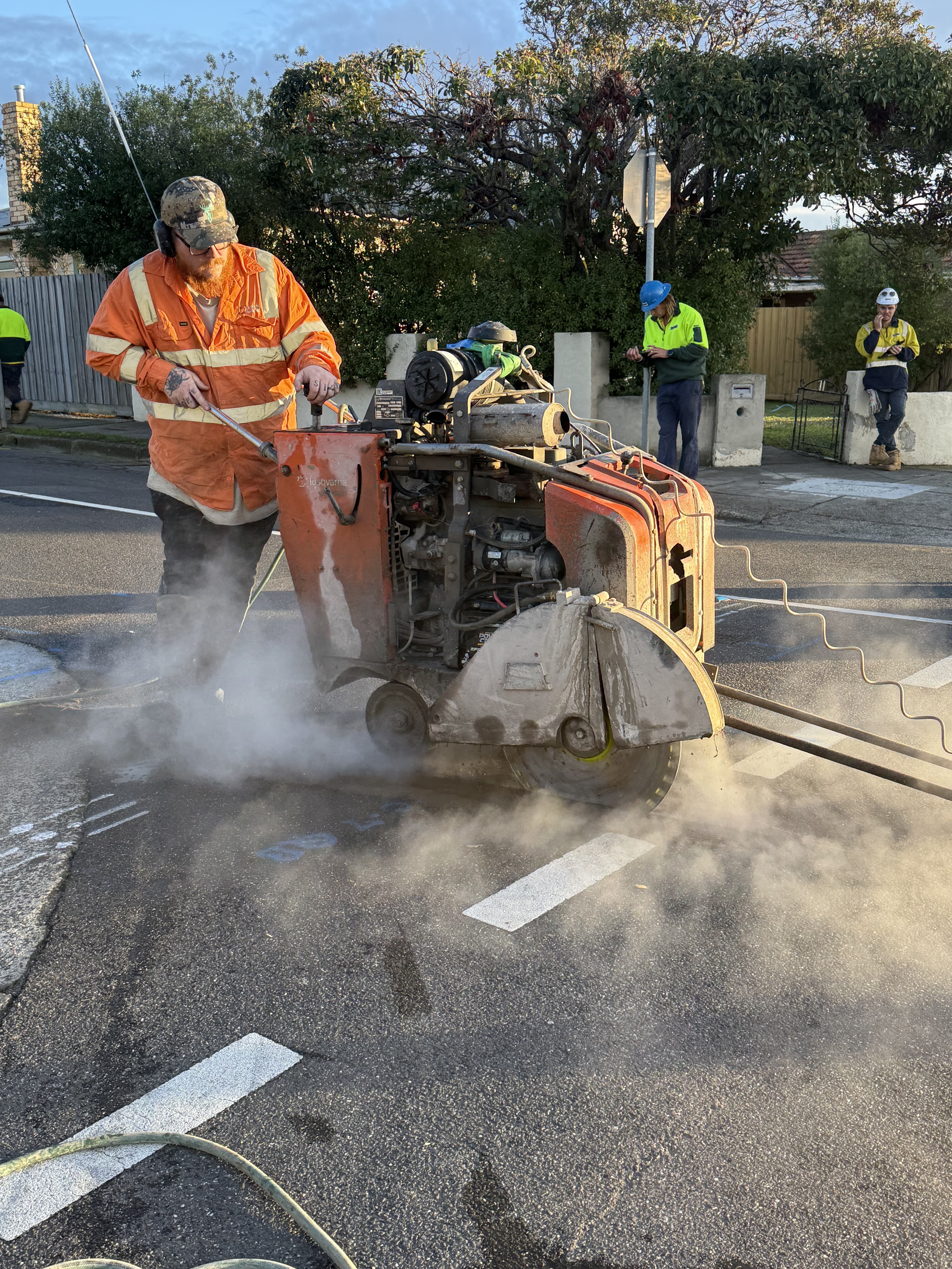 Laroi operator concrete cutting on an Australian construction site