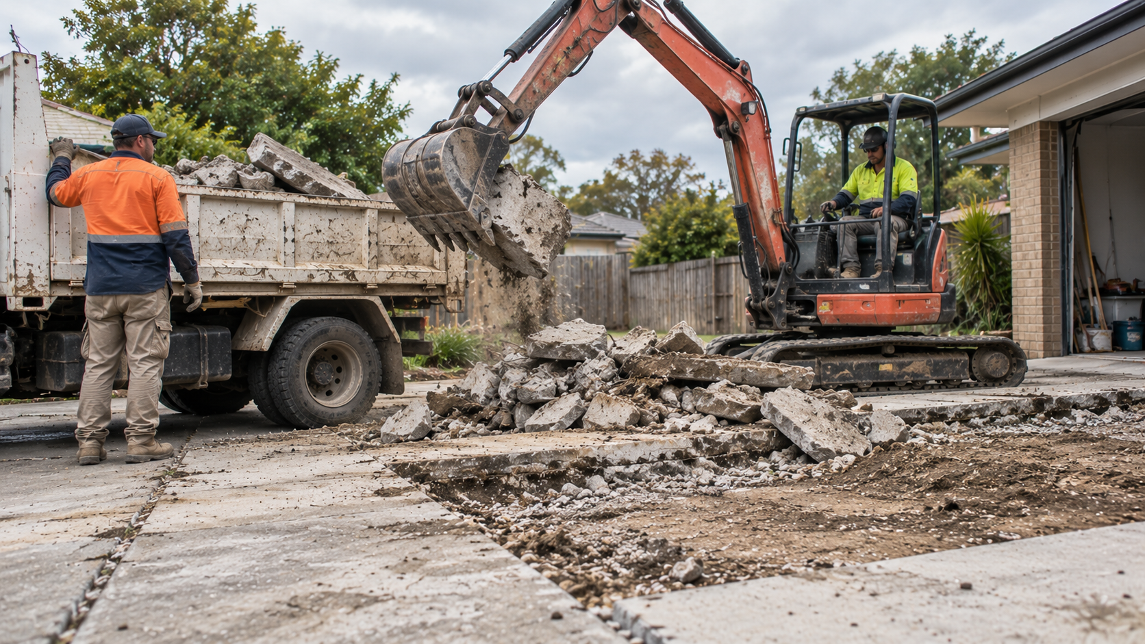 Team breaking out and loading concrete for removal