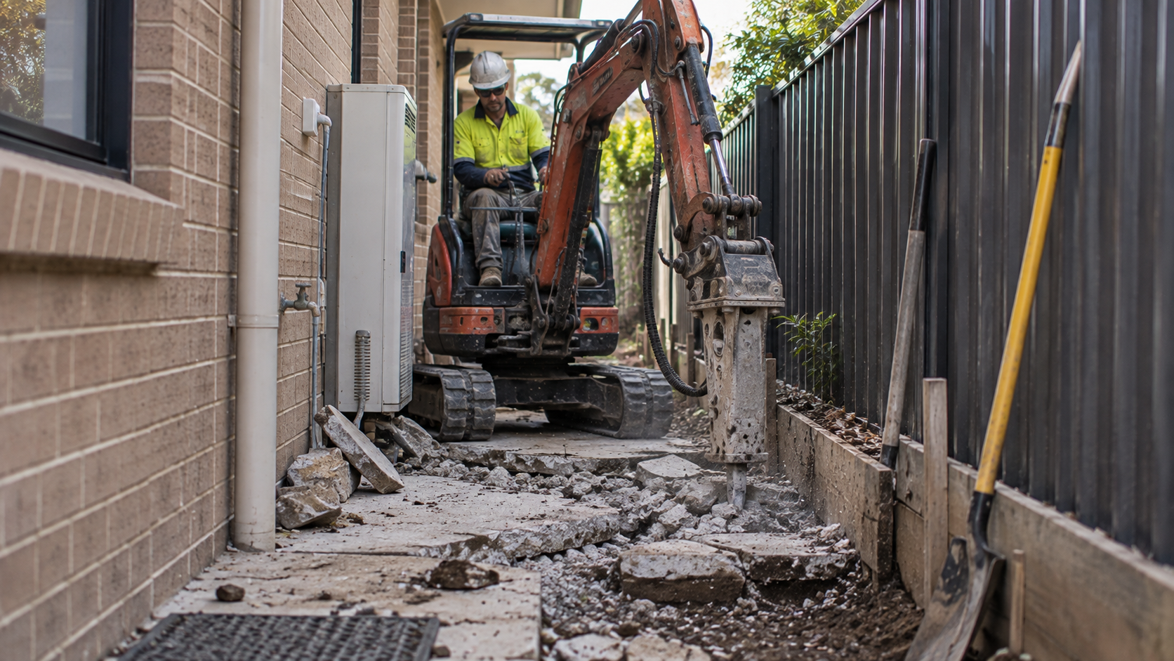 Compact equipment working a tight-access site